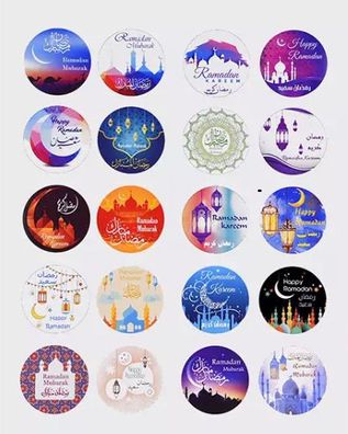 20 Stück Sticker Aufkleber Ramadan Mubarak bunt Geschenk Deko 3,8 cm Ramazan