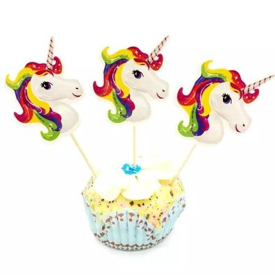 24x Einhorn Regenbogen bunt Cupcake Kinder Geburtstag Muffin Kuchen Torte Deko