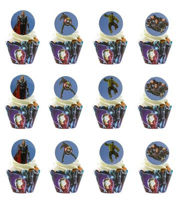 12 Avengers Superheld Muffin Banderole + Topper Cupcake Kinder Geburtstag Kuchen