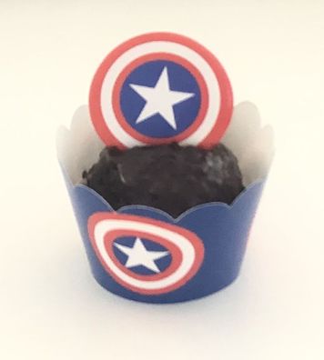 12 Avenger America Muffin Banderole mit Topper Cupcake Kinder Geburtstag Deko