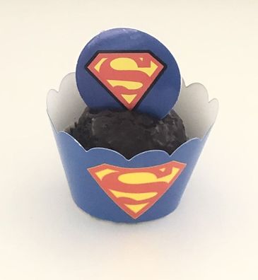 12 Avenger Superman Muffin Banderole mit Topper Cupcake Kinder Geburtstag Deko