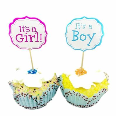 24 x Girl Boy Baby Topper Cupcake Gender Geburtstag Muffin Kuchen Torte Deko