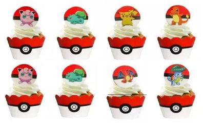 Pokemon Muffin Banderole 12/24 mit Topper Cupcake Kinder Geburtstag Kuchen Deko