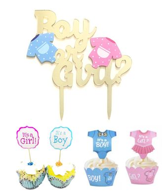 Boy or Girl XXL Cake Topper Set Cupcake Baby Party Shower Torten Deko Aufstecker