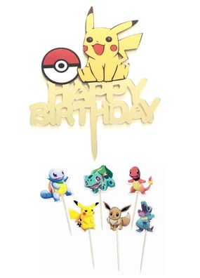 Pokemon Happy Birthday Topper Geburtstag Torte Deko Aufstecker Pikachu Anime