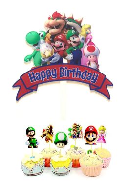 Super Mario Happy Birthday Cake Topper XXL Geburtstag Torten Deko Aufstecker