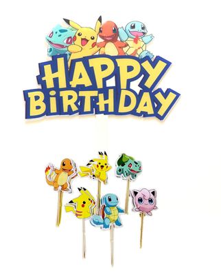 Pokemon Happy Birthday Cake Topper XXL Pikachu Geburtstag Torten Deko Aufstecker