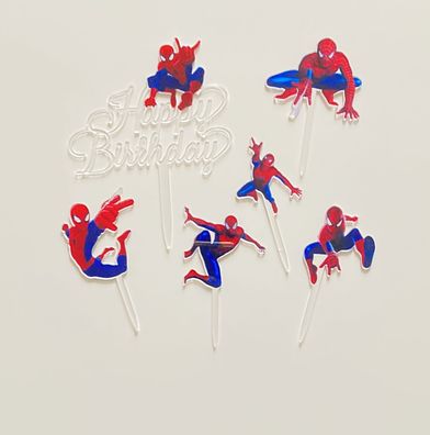 Spiderman Cake Topper 6 Stück XXL Geburtstag Birthday Tortendeko Stecker Cupcake