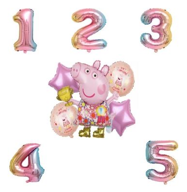 6 Set Folienballons für den Geburtstag Peppa Wutz Ballon Feier Party Kind 1-5