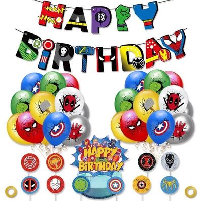 Superhelden Geburtstag Set XXL Marvel Ballon Girlande Topper Torte Cupcake Deko