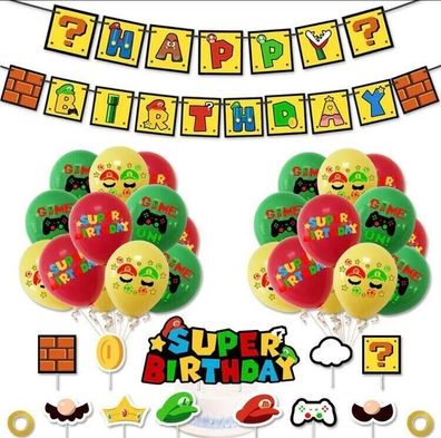 Super Mario Geburtstag Set 34 Teile - Ballons Girlande Topper Torte Cupcake Deko