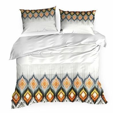Bettwäsche Kissenbezug Bettbezug Bettwaren Bettgarnitur weiß orange 200 x 220 cm Deko