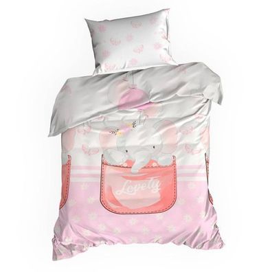 Bettwäsche Kissenbezug für Kinder Bettbezug Bettwaren Set 100 x 135 cm Elefant Deko