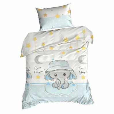 Bettwäsche Kissenbezug für Kinder Bettbezug Bettwaren Set 100x135cm Elefant blau Deko
