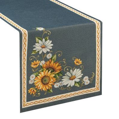 Tischläufer Tischband 40x100cm blau Gobelin Tischdeko Blumen Rustikal Dekoration Deko