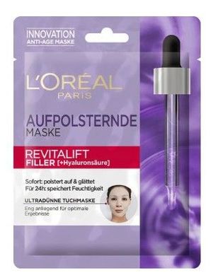 L'Oréal Revitalift Hyaluronsäure Gesichtsmaske, 28g - Intensive Feuchtigkeitspflege