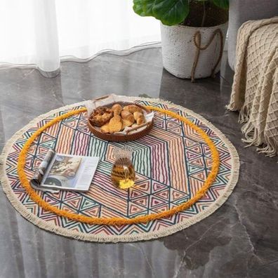 Handgewebte Getuftet Mandala Teppiche mit Quasten Bunt Gelb Marokko Teppich Neu