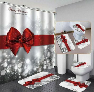 Weihnachten Duschvorhang Badezimmer Teppich Toilette Bad Deckel Matte Rutschfest