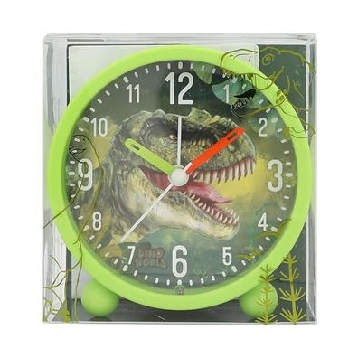 Dino World - Wecker für Kinder in Grün mit Dino-Motiv, lautlose Uhr mit Licht-Funktio
