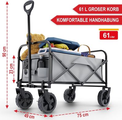 Bollerwagen Strandbollerwagen Faltbollerwagen Regenschutz 61 Liter klappbarer Grau