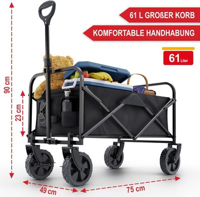 Bollerwagen Strandbollerwagen Faltbollerwagen Regenschutz 61 Liter klappbarer Schwarz