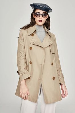 High Women's Waterproof Cotton Double-breasted Short Trench Coat Outerwear