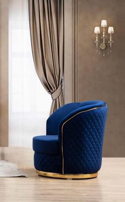 Luxus Möbel Design Sessel Blauer Design Thron Textil Wohnzimmer Einsitzer Neu