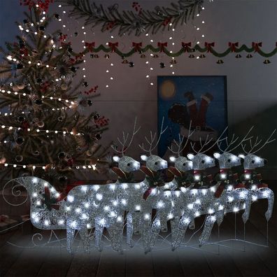 vidaXL Rentier mit Schlitten Weihnachtsdekoration 140 LEDs Silbern