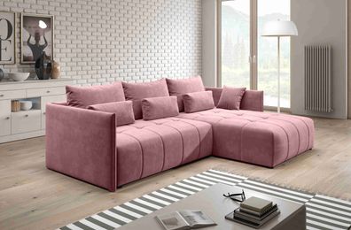 FURNIX Sofa Aliicia Couch ausziehbar mit Bettkasten und Kissen Schlafsofa MH 63 Rosa