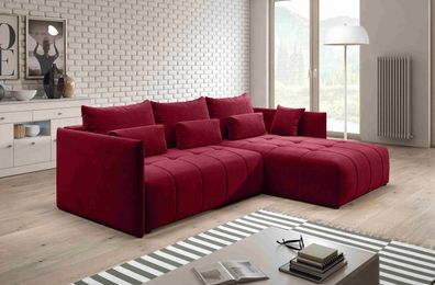 FURNIX Sofa Aliicia Couch ausziehbar mit Bettkasten und Kissen Schlafsofa MH 59 Rot