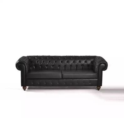 Schwarzer Chesterfield Dreisitzer Büroeinrichtung Couch Luxus Sitzer