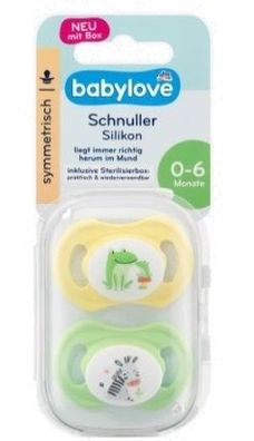 Babylove Silikon Schnuller Set, Gr. 1, 2 Stk. - Frosch & Zebra, Symmetrischer Sauger