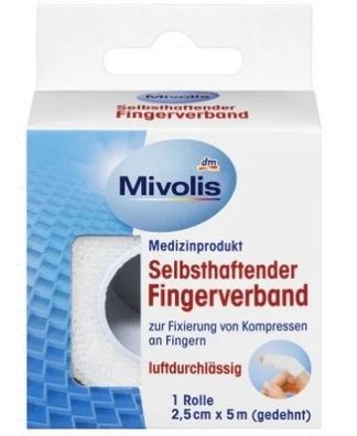 Mivolis Selbsthaftende Fingerbandage - 1 Rolle, 2,5cm x 5m