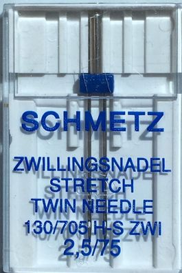 1 Schmetz Stretch Nähmaschinennadeln75/2,5 Zwillingsnadel Flachkolben