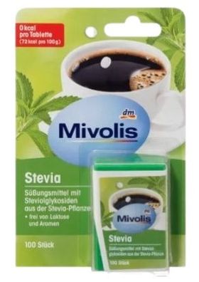 Mivolis Stevia Tabletten, 100 Stk. - Kalorienfreier Süßstoff 100 Tabletten