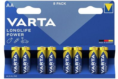 Varta Longlife Power Mignon AA Batterien 8er Pack - Hochleistungs-Alkaline-Batterien