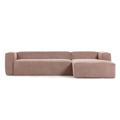 Sofa Blok 3-Sitzer mit Longchair rechts Kord rosa 330 cm
