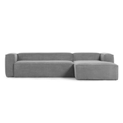 Sofa Blok 3-Sitzer mit Longchair rechts Kord grau 330 cm
