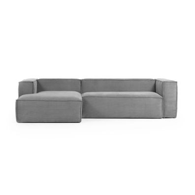 Sofa Blok 3-Sitzer mit Longchair links in grauem Cord 300 cm