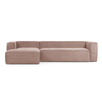 Sofa Blok 3-Sitzer mit Longchair links Kord rosa 330 cm
