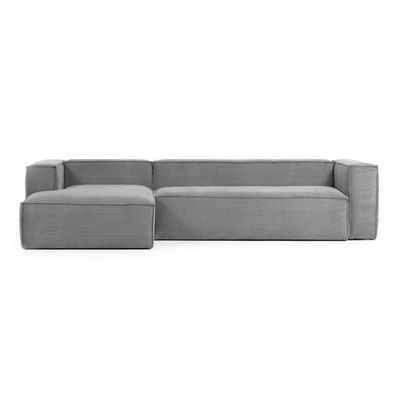 Sofa Blok 3-Sitzer mit Longchair links Kord grau 330 cm