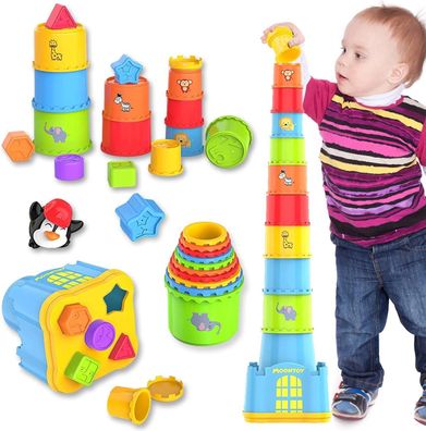 Moontoy Stapelbecher Baby, Stapelturm, Stapelwürfel ab 1 Jahr, Spielzeug Kinder