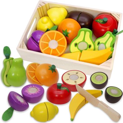 Airlab Kinderküche Spielküche Zubehör aus Holz, Küchenspielzeug Schneiden Obst