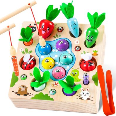 Cooljoy Montessori Spielzeug ab 1 Jahr Karotten Steckspiel Holz Spielzeug Kinder
