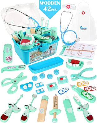 Vanplay 42-tlg. Arztkoffer Kinder Holz Doktor Spielzeug + Stethoskop Kinder Blau