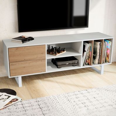 Wohnling Lowboard 150 cm TV Schrank mit Regal Fernsehkommode Fernsehschrank Weiß