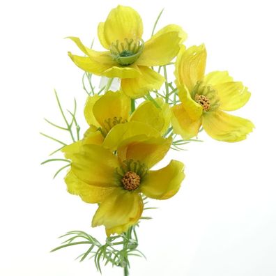 DPI Kosmeen - Cosmea Stiel Gelb mit vier Blüten 39 cm - Kunstblumen