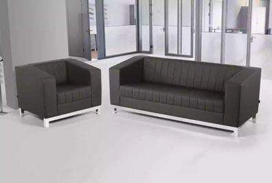 Graue Luxus Sofagarnitur Dreisitzer Sessel Polstermöbel Couch Set 2tlg 3 + 1