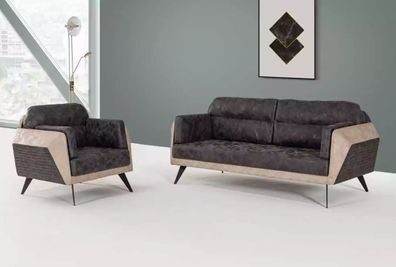 Moderne Sofagarnitur Dreisitzer Couch Sessel Stoffmöbel Neu Set Design 3 + 1