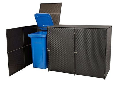 Mülltonnenbox für 3 Tonnen bis 120L. Aus Stahl und Polyrattan mocca